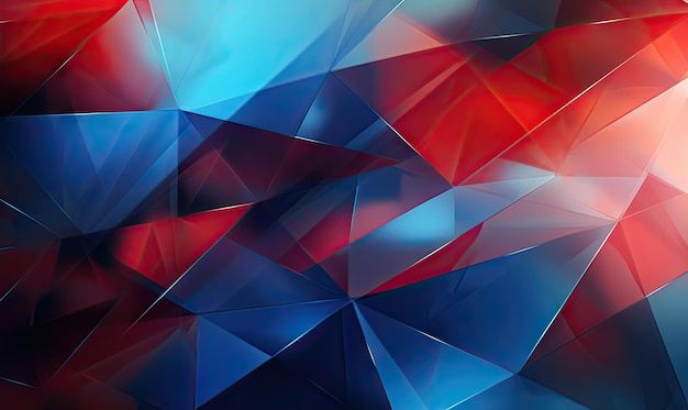 Composition abstraite saisissante avec des motifs triangulaires dans des teintes bleues et rouges Fond vibrant AI Générative