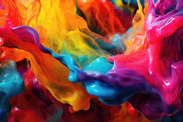 Photo une composition abstraite vibrante et colorée avec des éclaboussures de peinture fluides. ia générative