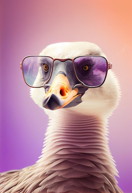 Composition animale créative Goose portant des lunettes de soleil lunettes de soleil fond dégradé pastel isolé avec espace de copie de texte Générer Ai