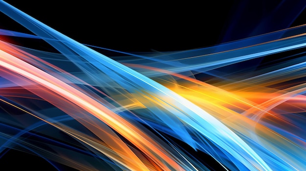 Composition d'art numérique abstraite avec des lignes vibrantes et colorées dans différentes nuances de bleu Generative Ai