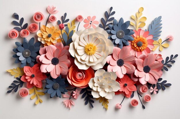 Composition d'artisanat en papier floral abstrait sur fond blanc