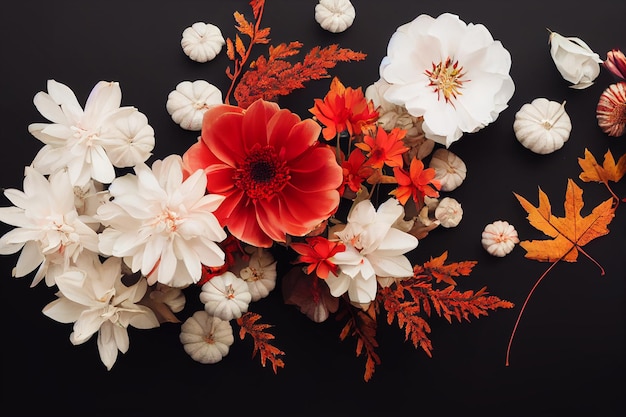 Composition d'automne faite de belles fleurs sur fond clair. Décoration floristique. Floral naturel