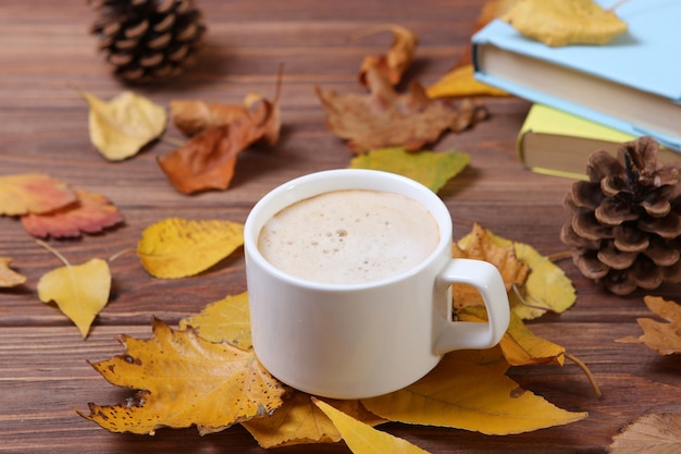 Composition d'automne et feuilles d'automne en gros plan sur un fond coloré