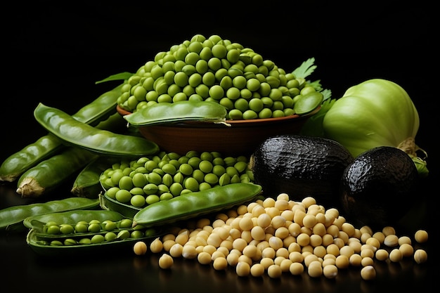 Composition avec avocado et pois verts