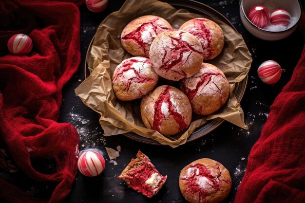 Photo composition de biscuits à la canne en bonbon sur papier sulfurisé