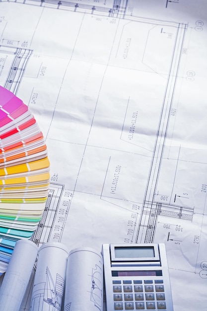 Composition de la calculatrice de la palette de couleurs des plans blancs enroulés