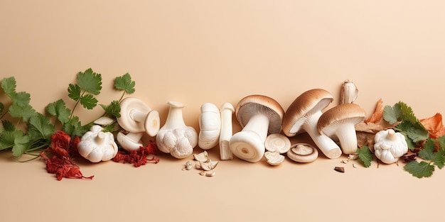 Composition de champignons sur fond beige Concept d'aliments sains généré par l'IA