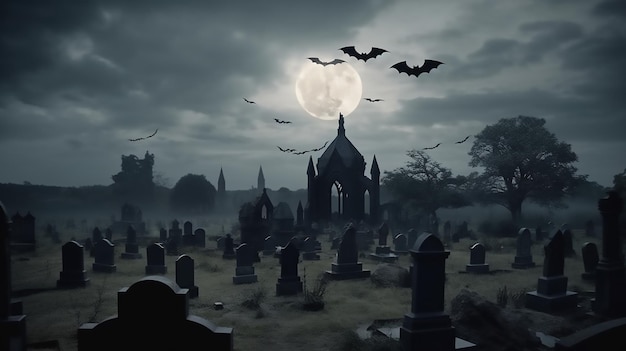 Composition de chauve-souris vampire avec lune de paysage de cimetière