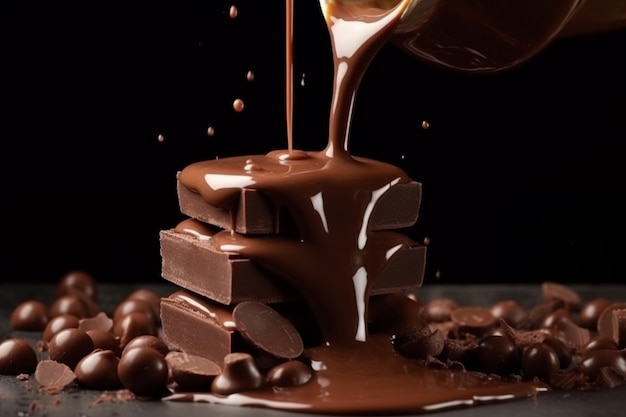 Composition de chocolat avec noix caramel et lait Beau dessert au chocolat IA générative