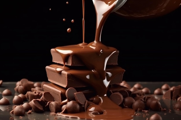 Composition de chocolat avec noix caramel et lait Beau dessert au chocolat IA générative