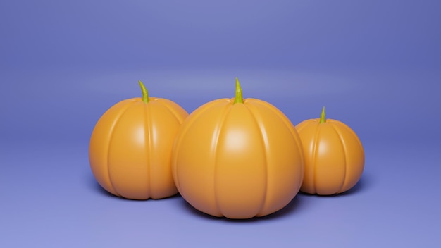 Composition de citrouilles Trois citrouilles sur fond bleu rendu 3d