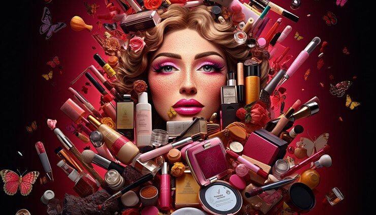 Photo composition de cosmétiques créatifs pour la publicité séance photo commerciale