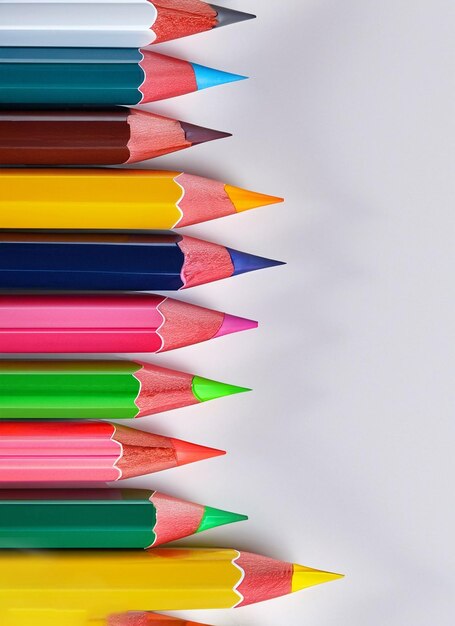 Composition de crayons multicolores sur fond blanc ai généré