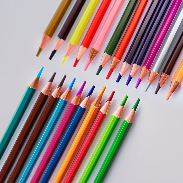 Composition de crayons multicolores sur fond blanc ai généré