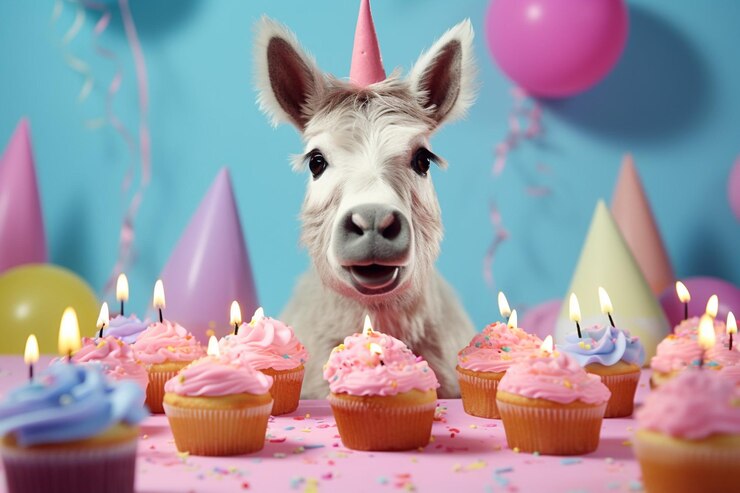 Photo composition avec des cupcakes et des accessoires d'anniversaire sur un fond à deux tons