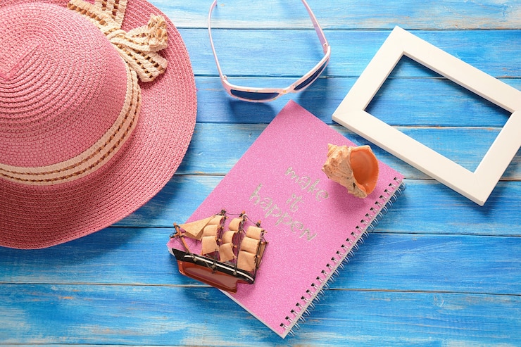 Photo composition du cadre avec accessoires d'été.