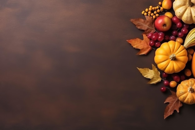 Composition du jour de Thanksgiving ou de l'automne avec des feuilles d'oranges de citrouille ou de la nourriture de Thanksgiving au poulet