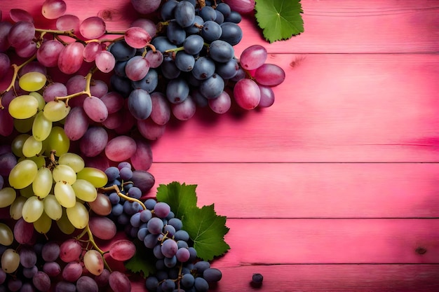 Composition du raisin à plat avec de l'espace libre pour la copie fond de bois rose