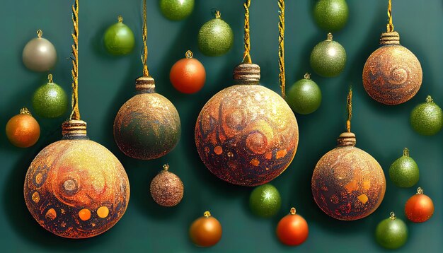 Composition élégante de boules de sapin de Noël avec un design réaliste Generative Ai