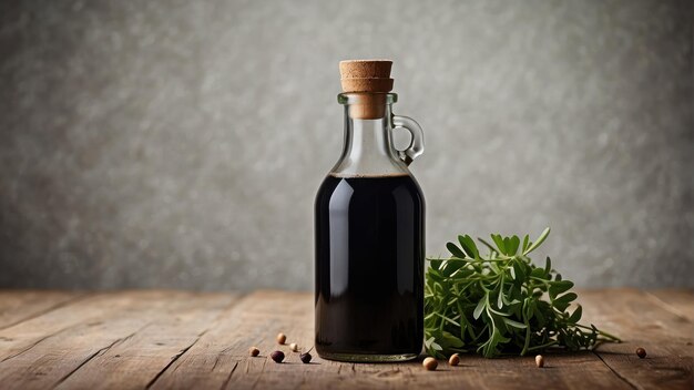 Composition élégante de vinaigre balsamique avec des herbes