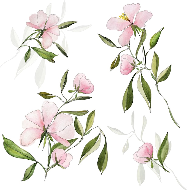 Composition de fleurs à l'aquarelle pour les arrière-plans de textiles de cartes