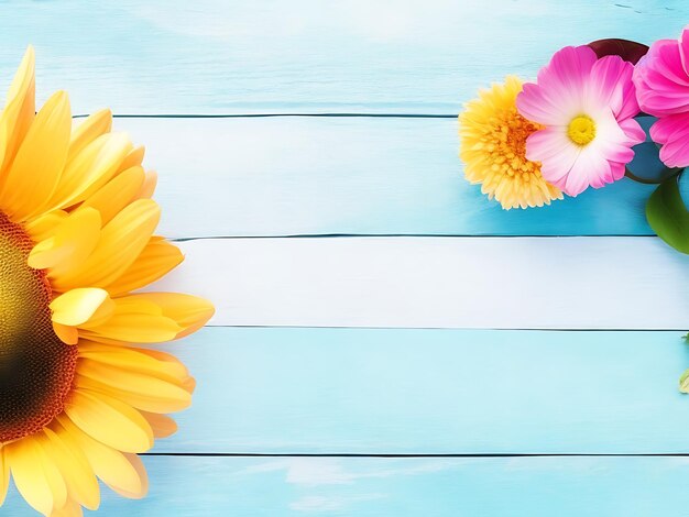 Photo composition de fleurs botaniques avec un fond en bois