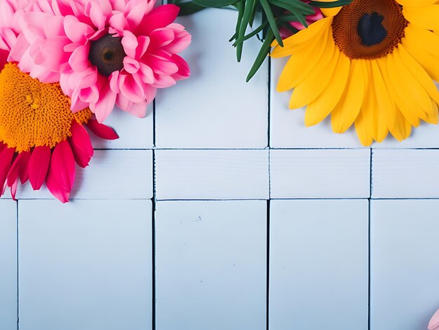 Composition de fleurs botaniques avec un fond en bois