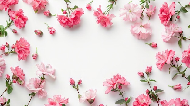 Composition de fleurs Cadre fait de fleurs roses sur fond blanc fond de la fête de la Saint-Valentin