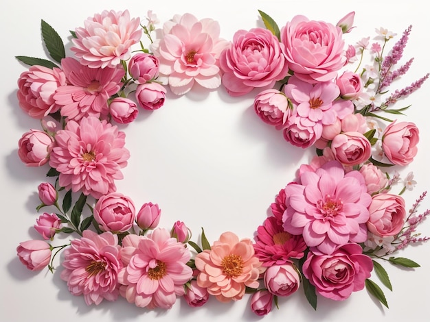 Composition de fleurs en harmonie avec des fleurs roses et blanches sur pastel
