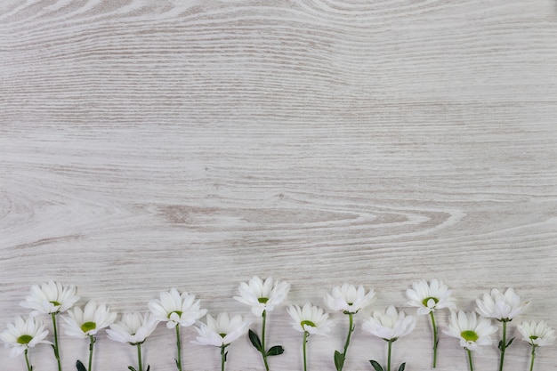 Composition de fleurs de jardin sur une table en bois avec espace de texte