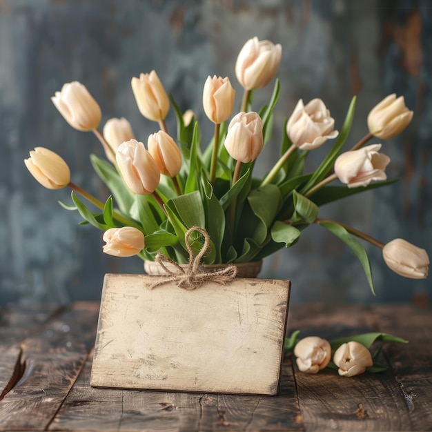 Composition de fleurs pour la fête des mères fleurs blanches sur un vieux fond en bois blanc ai généré