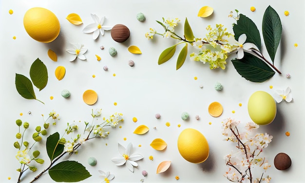 Composition de fleurs de printemps sur fond blanc Concept pour l'IA générative à plat de Pâques