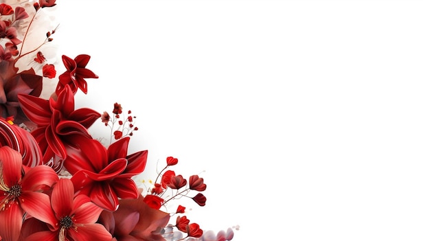 Photo composition de fleurs rouges copyspace sur fond blanc