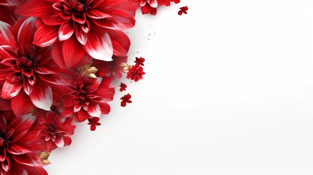 Composition de fleurs rouges copyspace sur fond blanc