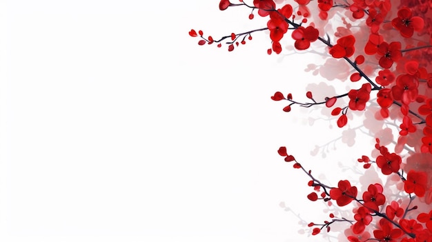 Composition de fleurs rouges copyspace sur fond blanc