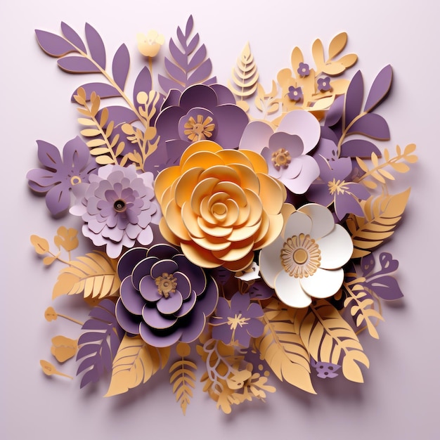 Composition florale coupée en papier Style d'artisanat en papier de fleur Jour de la mère Joyeux jour de la femme 8 mars Invitation