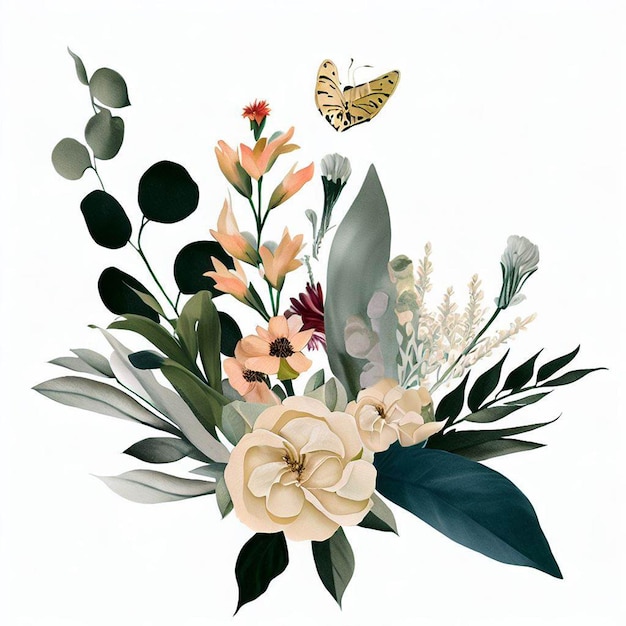 Une composition florale avec un papillon dessus