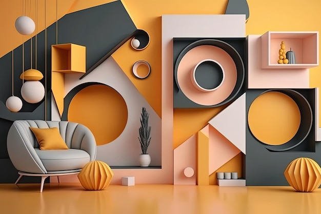 Composition de fond abstrait Chambre avec des formes géométriques Intérieur minimaliste tendance