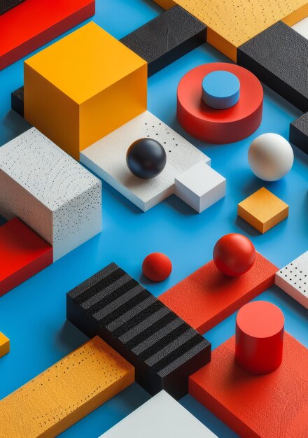 Composition de formes 3D colorées avec des boules et des blocs