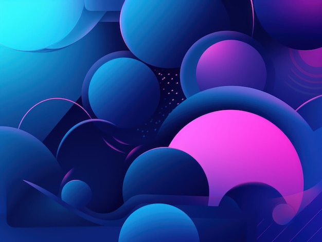 Composition avec des formes géométriques abstraites, des cercles bleus et violets avec des ombres et des reflets Fond bleu moderne créé avec la technologie Generative AI