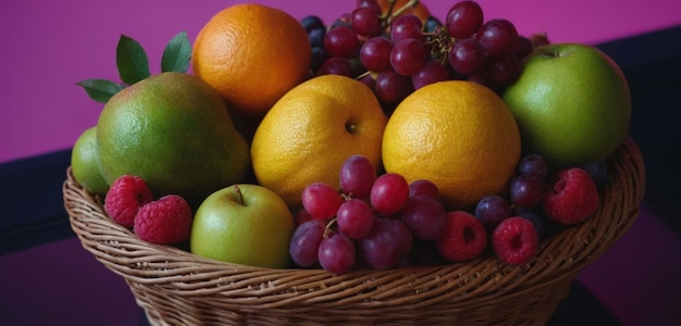 Composition avec des fruits biologiques assortis dans un panier