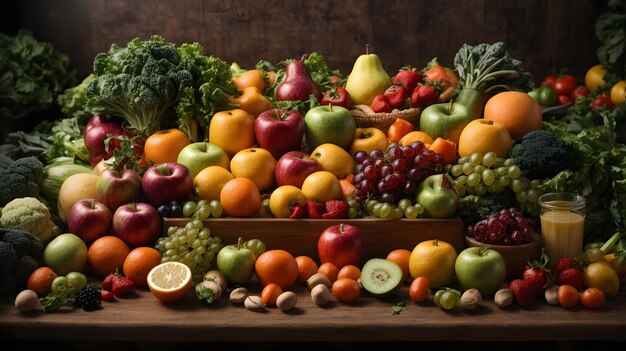 Composition avec fruits et légumes frais vue de dessus Alimentation équilibrée Concept alimentaire sain