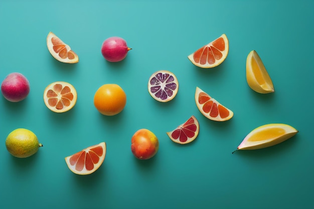 Composition de fruits Tranches de pamplemousse mangue oranges mandarines se trouvant sur la surface