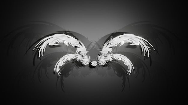 Composition futuriste abstraite d'ailes d'épines projetant des ombres sur un fond noir rendu 3d