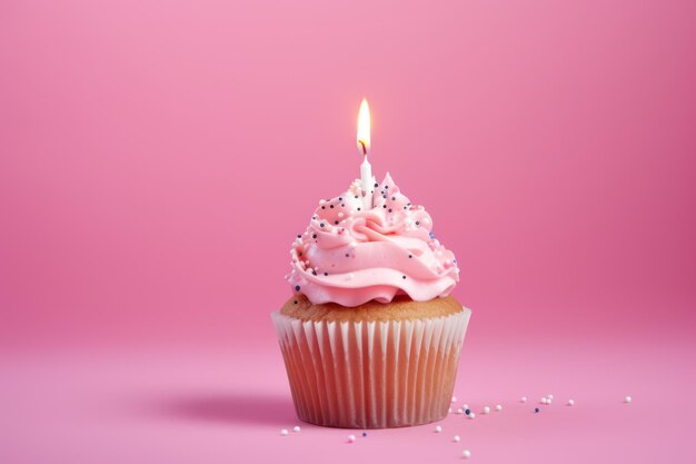 Composition de gâteau d'anniversaire sur un fond rose