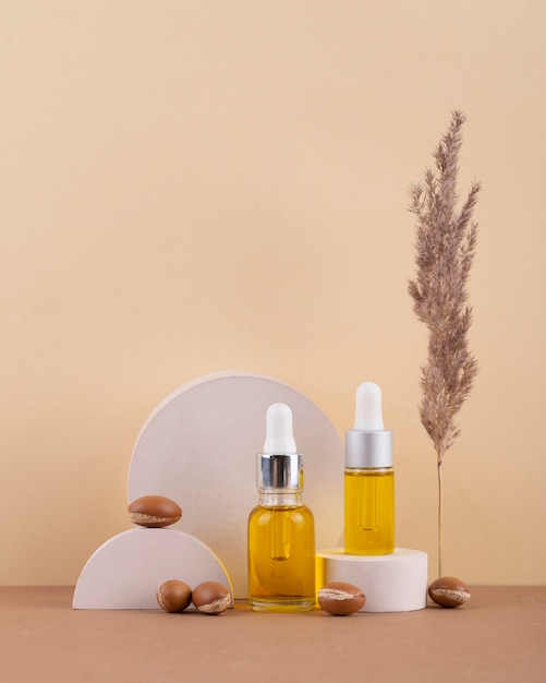 Composition d'huile d'argan saine vue de face