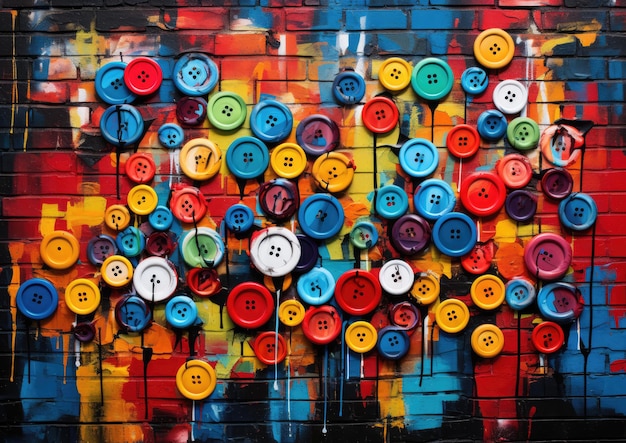 Photo une composition inspirée de l'art de rue avec des boutons disposés dans un motif de graffiti sur une brique
