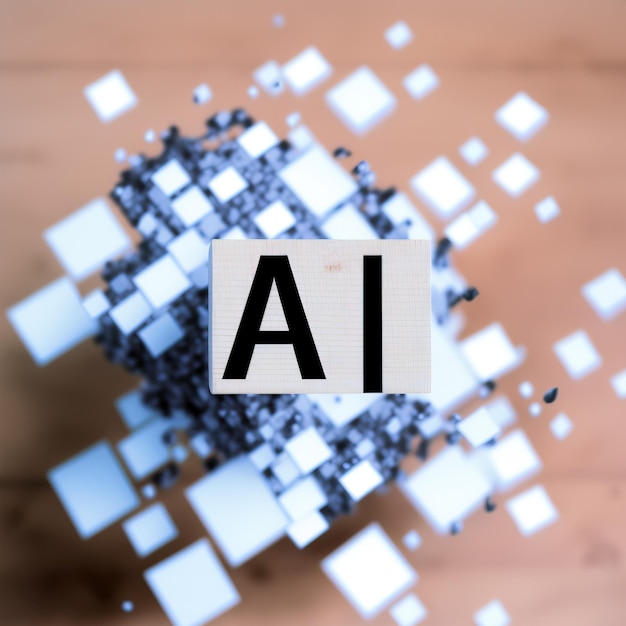 Composition d'intelligence artificielle de cubes de cerveau au néon sur un fond sombre isoler généré par l'IA
