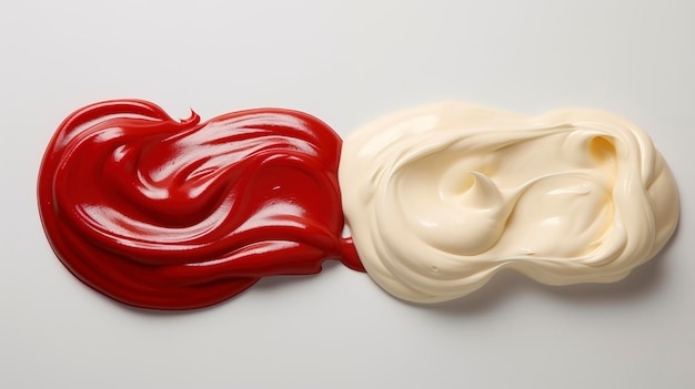 Photo une composition de ketchup et de mayonnaise en cuillerées séparées