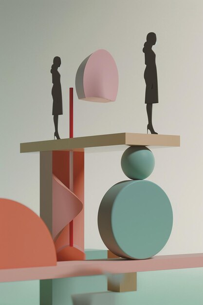 Photo une composition minimaliste abstraite en 3d avec des silhouettes féminines et des formes géométriques